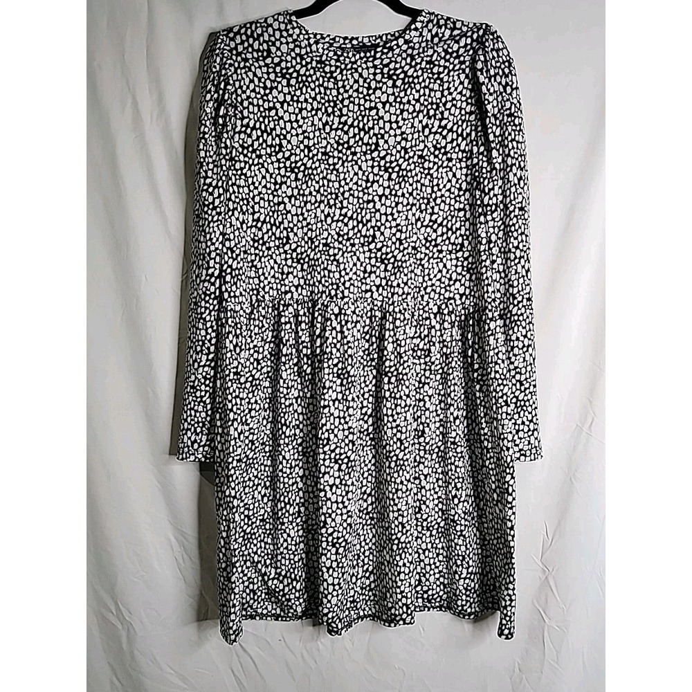 Zara Polka Dot Dress Size S Black & White Long Sleeve Midi Length Loose Flow Fit